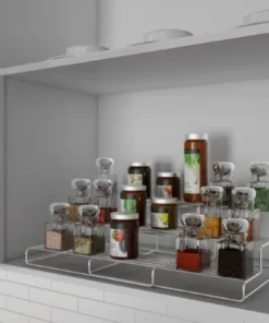 Hastings Home Spice Rack, Adjustable, Expandable 3-tier Organizer for Counter, Cabinet, Pantry-Storage, Canned Food