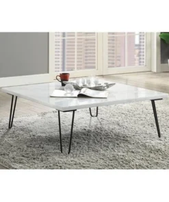 ACME 84500 Telestis Coffee Table; White Marble & Black - 15 x 40 x 40 in.