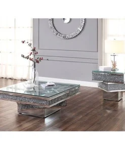 ACME 81465 Noralie Coffee Table; Mirrored & Faux Diamonds - 17 x 39 x 39 in.