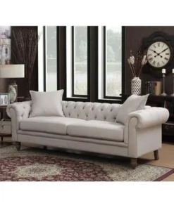 Sekkusu Furniture Juliet Collection Linen Fabric Tufted Chesterfield Sofa - Beige