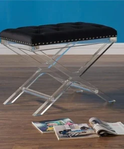 Armen Living LCCOOTBL Cody ModernContemporary Tufted Ottoman in Black Velvet with Acrylic Legs