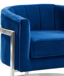 Armen Living LCKMCHBLUE 19 x 51 x 18 in. Kamila Contemporary Accent Chair; Blue Velvet & Brushed Stainless Steel