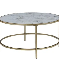 Convenience Concepts 413477WMG Gold Coast Faux Marble Round Coffee Table; White Faux Marble & Gold - 32.75 x 32.75 x 19.25 in.