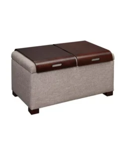 Convenience Concepts 163020FT Designs4Comfort Storage Ottoman with Tray; Tan Faux Linen