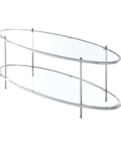 Convenience Concepts 134049GLCRO Royal Crest Oval Coffee Table; Clear Glass & Chrome Frame