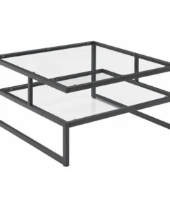 Convenience Concepts 133182GLCGY Royal Crest Stripes Coffee Table; Clear Glass & Charcoal Gray - 32 x 32 x 18 in.