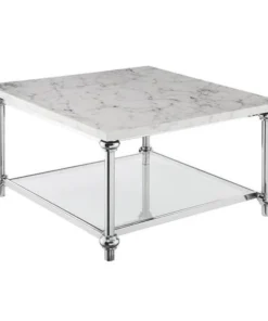 Convenience Concepts 132066WMCRO 32 x 32 x 18 in. Roman II Square Coffee Table; Faux White Marble & Chrome
