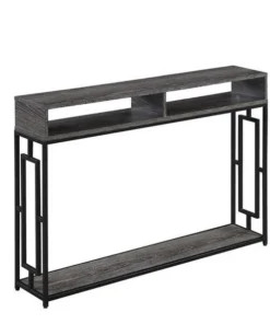Convenience Concepts 167889WGYBL Town Square Deluxe 2 Tier Console Table; Weathered Gray Wood & Black