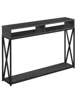 Convenience Concepts 161889CGYBL 47.25 x 9 x 30.5 in. Tucson Deluxe 2 Tier Console Table; Charcoal Gray & Black