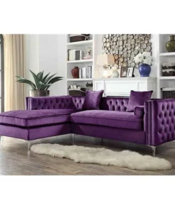 Luxury Bedding FSA2584 Button Tufted With Silvertone Nailhead & Trim Y-leg Left Facing Sectional Sofa; Purple