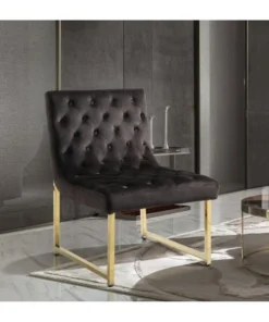 Chic Home FAC2812-US Tatiana Velvet Accent Chair Brass Finished Polished Metal Frame; Black