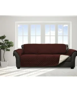 Quick Fit Quickfit REYN 15671D=6 Reversible Sofa Cover Couch Covers - Water Resistant Furniture Slipcover Great For Kids Dogs Pets - Solid - Sofa - Burgundy Red & Beige