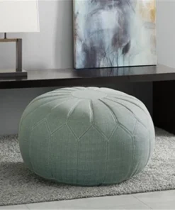Madison Park MP101-0213 Kelsey Round Pouf Ottoman; Seafoam - 29.5 W x 29.5 D x 18 H in.