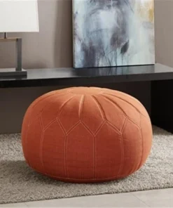 Madison Park MP101-0214 Kelsey Round Pouf Ottoman; Orange - 29.5 W x 29.5 D x 18 H in.