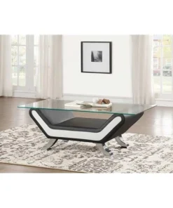 Home Elegance 8219-30 17 x 24 x 47 in. 2 Piece Veloce Cocktail Table with Glass Top - Black & Ivory
