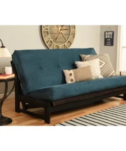 Kodiak KFAPRMSNAVYLF4MD2 Aspen Reclaim Mocha Futon Frame with Suede Navy Mattress - Full Size