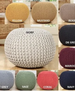 Aanny Designs JJS01156 Lychee Cotton Knit Pouf Ottoman; Beige