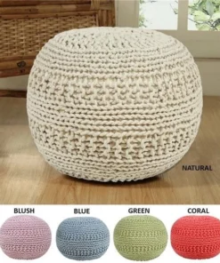 Aanny Designs JJSG1175 Grammercy Cotton Knit Pouf Ottoman; Light Blue