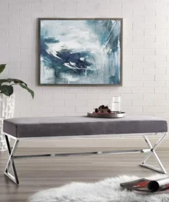 Posh Living Colin Velvet X-Leg Chrome Base Bench - Grey