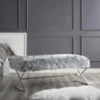 Posh Living Colin Faux Fur X-Leg Chrome Base Bench - Grey