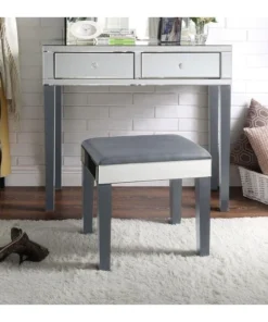 Posh Living Caleb Modern Contemporary Mirrored 2-Drawer Vanity Table with Stool Set - Grey