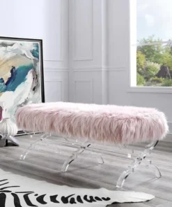 Posh Living Brayden Faux Fur Acrylic X-Leg Bench - Rose
