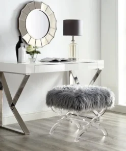 Posh Living Brayden Faux Fur Acrylic X-Leg Ottoman - Grey