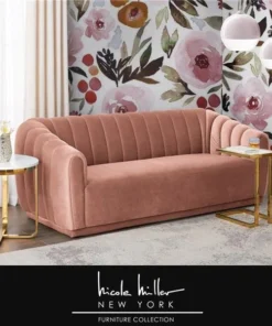 Posh Living NSA190-02BH-UE Bellarose Sofa with Channel Tufted Arms & Back; Blush Velvet