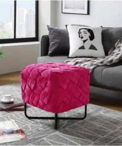 Posh Living LON210-02FC-UE Jenna Square Ottoman - Hand Upholstered; Fuchsia Velvet