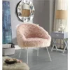 Posh Living Anthony Faux Fur White Powder Coated Metal Leg Accent Chair - Rose