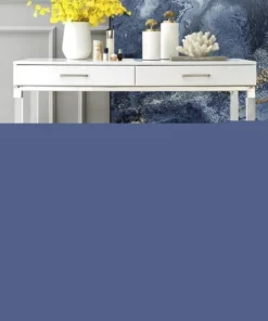 Nicole Miller NON135-02NG-UE Orpheus Velvet Ottoman; Navy & Gold