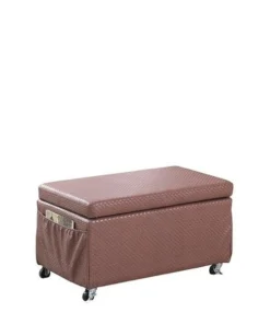 Ore Furniture HB4789 17 in. Basketweave Leatherette Storage Bench Seat with Side Pockets & Industrial Caster Wheels - Auburn Brown