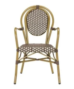 Safavieh PAT4014C-SET2 35 x 20 x 23.5 in. Rosen French Bistro Stacking Arm Chair; Brown & White