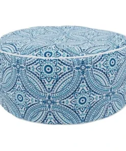Saro Lifestyle SARO PU1932.BL 21 x 9 in. Outdoor Ottoman with Blue Kaleidoscope Design
