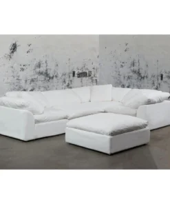 Sunset Trading SU-1458-81-3C-1A-1O Cloud Puff Slipcovered Modular Sectional Sofa - Performance White 5 Piece