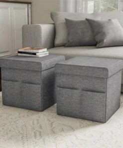Lavish Homes Lavish Home 80-FOTT-1 Foldable Storage Cube Ottoman with Pockets - Charcoal Gray