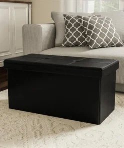 Lavish Home 80-FOTT-7 Large Foldable Storage Bench Ottoman - Black