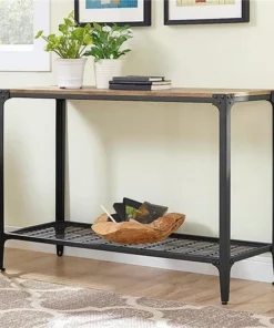 Walker Edison Furniture Co Walker Edison C44AIETBW Angle Iron Rustic Wood Sofa Entry Table - Barnwood