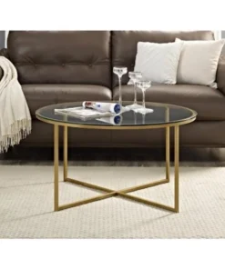 Walker Edison Furniture Co Walker Edison AF36ALCTMGD 36 in. Coffee Table with X-base; Marble & Gold