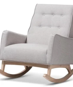 Wholesale Interiors BBT5308-Greyish Beige RC Baxton Studio Marlena Mid-Century Modern Fabric Upholstered White Wash Wood Rocking Chair; Greyish Beige