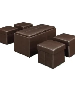 Convenience Concepts 143008 Manhattan Storage Bench with 4 Collapsible Ottomans