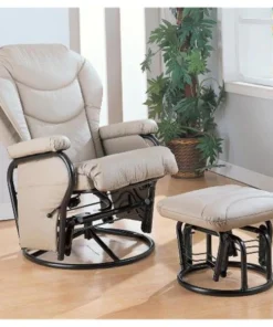 Coaster 7040 Recliners with Ottomans Glider Rocker with Round Base Ottoman - Bone