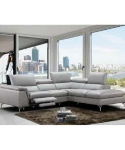 J&M Furniture 18235-RHFC Viola Premium Leather Sectional in Right Hand Facing Chaise; Light Grey