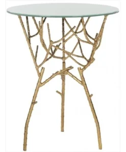 Safavieh FOX2520A Tara Accent Table Gold And White Glass Top