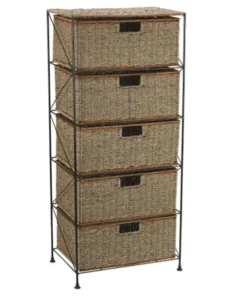 Household Essential ML-5755 Household Essentials 5-Drawer Storage Unit; Seagrass; Rattan; 41.25 by 18 by 12-Inch