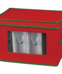Home Essentials 544RED Holiday Stemware Chest-Flute Red with Green trim