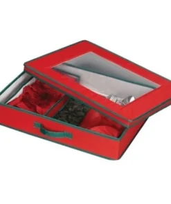 Home Essentials 545RED Holiday Tabletop Chest Red with Green trim