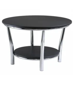 Winsome 93230 Maya Round Coffee Table Black Top Metal Legs