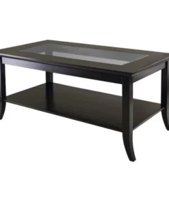 Winsome Trading 92437 Genoa Rectanuglar Coffee Table with Glass top and Shelf