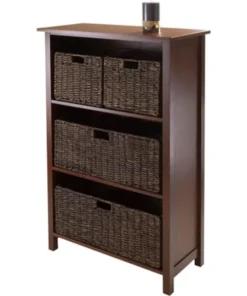 Winsome Trading 94538 Granville 5pc Storage Shelf with 4 Foldable Baskets - Antique Walnut